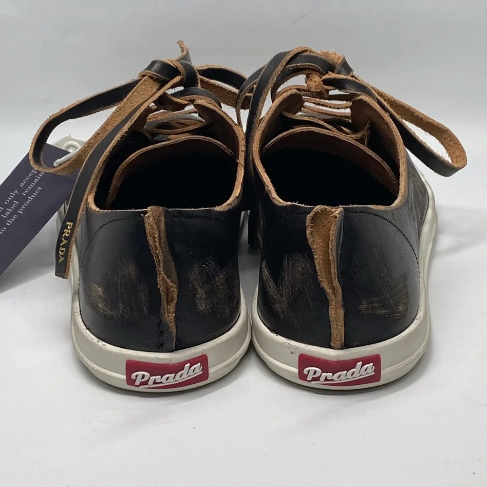 Prada Distressed Low-Top Leather Sneakers size 38.5 - Picture 12 of 16